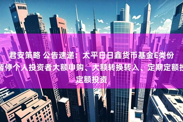 君安策略 公告速递：太平日日鑫货币基金E类份额暂停个人投资者大额申购、大额转换转入、定期定额投资