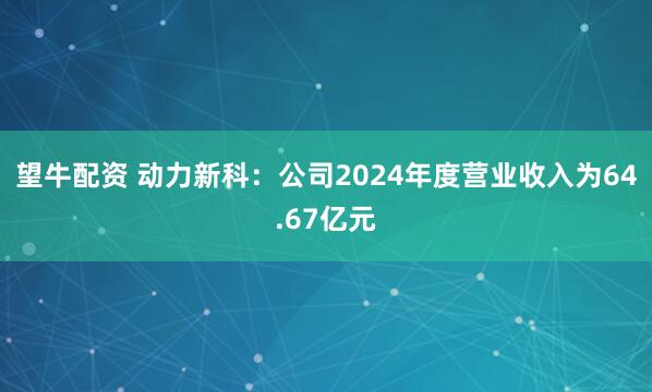 望牛配资 动力新科：公司2024年度营业收入为64.67亿元